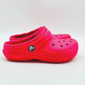Crocs Clogs Girls 12c Pink Fleece Lined Croslite Rubber Slip On Comfort Mules